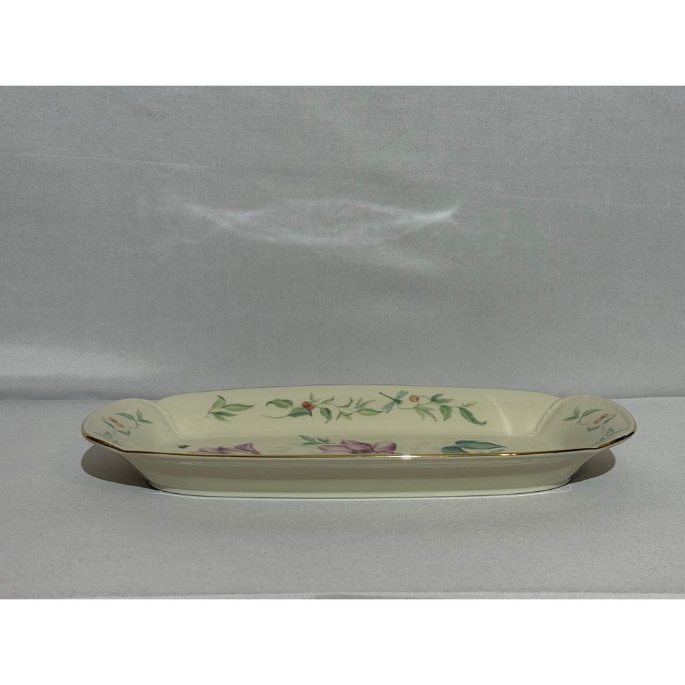 Lenox Morningside Cottage Sandwich Tray Floral Purple Tulip Gold Rim 14 3/8" - Picture 7 of 14